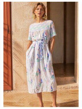 Thierry Colson 100% Silk Boat Print Dress
